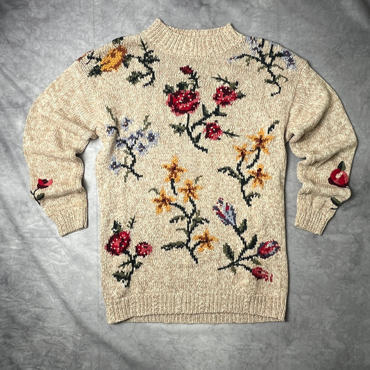 White Stag Flowers Knit - L